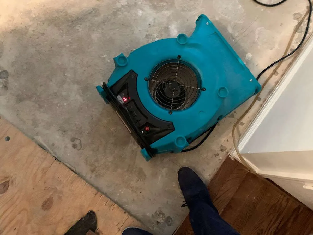 Air mover drying subfloor during Leak Detection & Repair in Roselle
